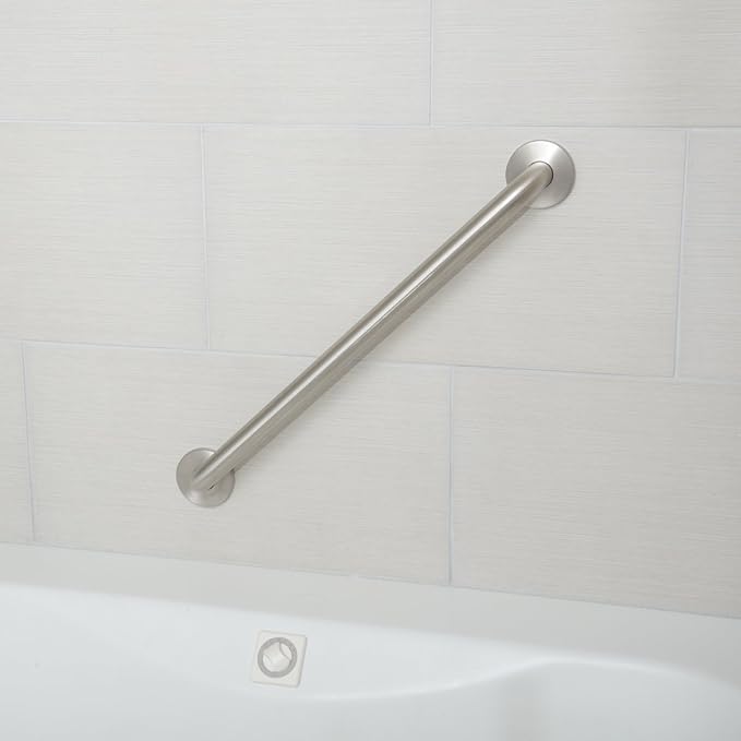 Amazon Basics Bathroom Handicap Safety Grab Bar, 16 Inch Length, 1.25 Inch Diameter, Holds up to 500LBs, ADA Compliant, Stainless Steel