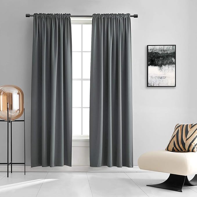 DONREN Blackout Curtain Panels - Light Reducing Thermal Insulated Solid Blackout Curtains/Panels/Drapes for Living Room (Set of 2, 60 inches by 84 Inch, Medium Grey)