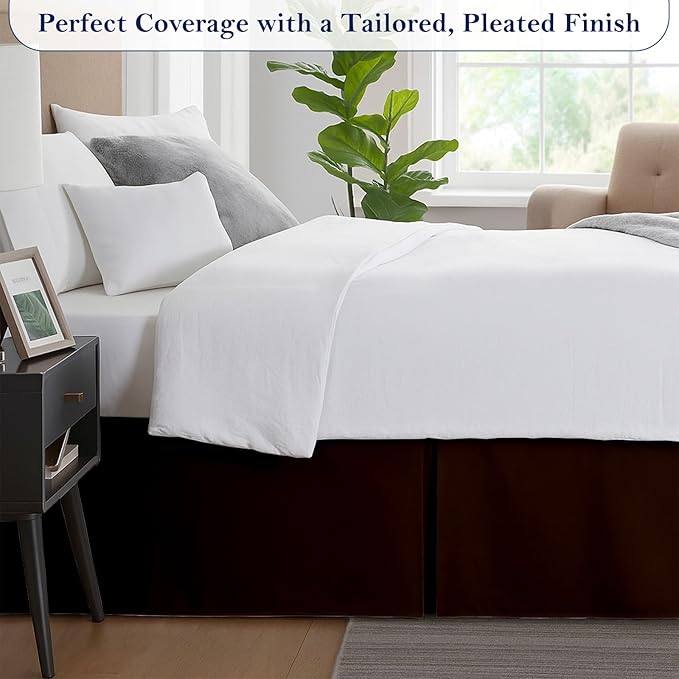 Twin Bed Skirt, Luxury 18 Inch Drop Chocolate Pleated Bed Skirt, Double Brushed Microfiber, Box Pleat Design, Wrinkle & Fade Resistant, Easy Fit Tailored Bedskirt for Twin Size Beds