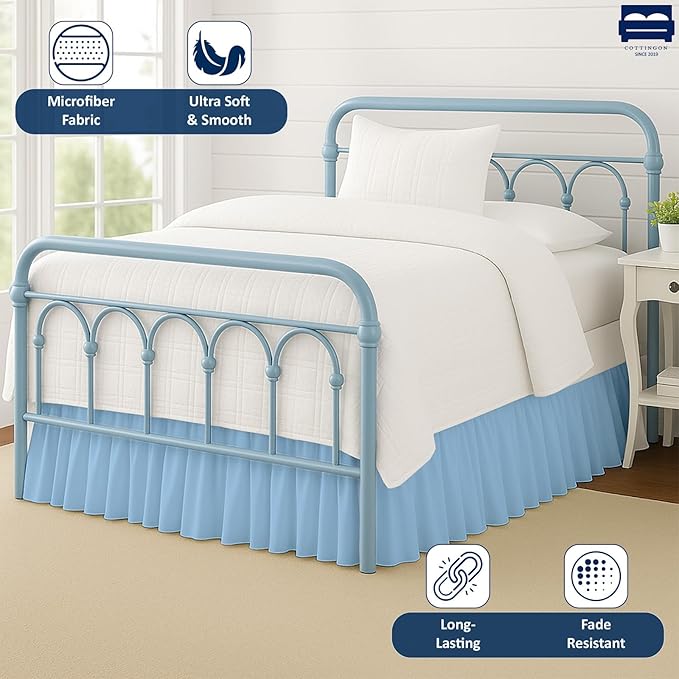 Ruffled Bed Skirt with Split Corners-Dust Ruffle - 12" Drop 100% Microfiber Soft,Sheen & Luxurious Look - Bed Skirts (Light Blue -Twin)