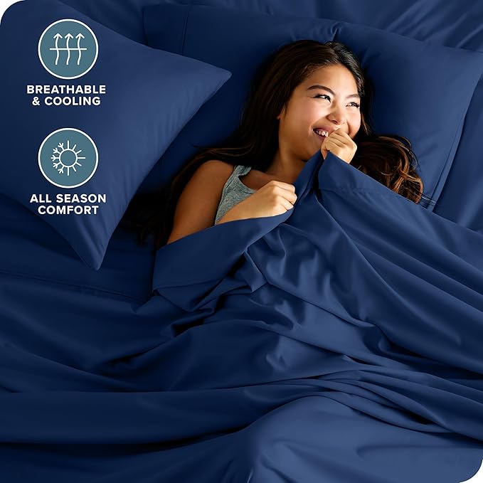 Bare Home Hotel Luxury Cal King Sheet Set, Extra Soft, 6 Piece Set, Deep Pockets, Easy Fit, Cooling & Breathable, Wrinkle, Fade, Stain Resistant, Includes 4 Pillowcases (California King, Dark Blue)