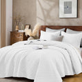 King Quilt Set with Shams Lightweight Quilted Bedspread Coverlet Thin Comforter Bed Cover Vintage Washed Quilted Blanket for All Season, Brushed Microfiber Diamond Stitching, White, 104"x92"