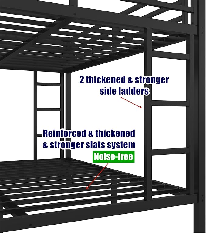 SIGONE Stronger & Safer Heavy Duty Twin Over Full Bunk Bed with Twin Trundle for Adults Teens, Thickened More Stable Metal Bunkbed Frame (Greater Weight Capacity)