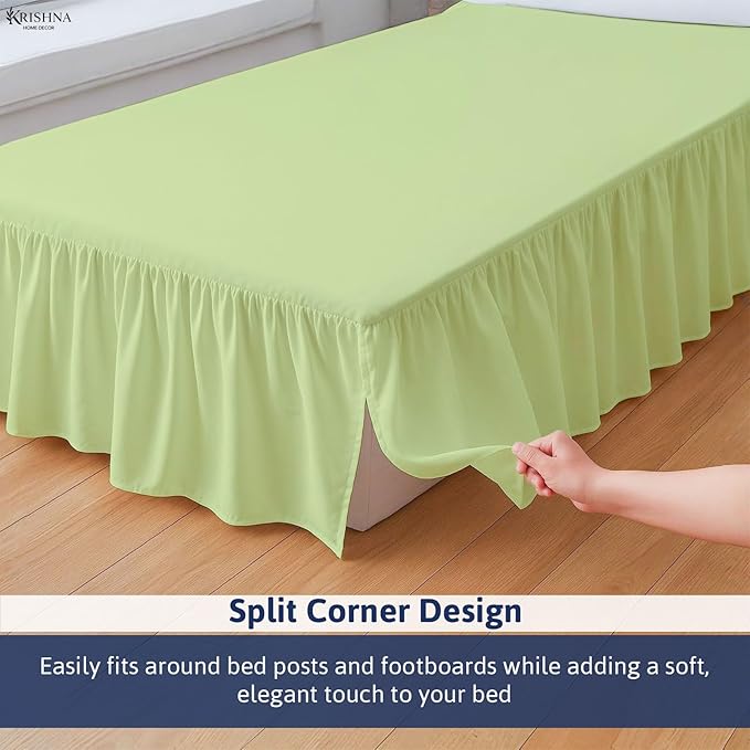 KRISHNA Ruffled Bed Skirt with Split Corners Full, 100% Microfiber Hotel Quality, 24 Inch Drop Dust Ruffle Gathered Bedskirt with Platform, 54" x 75", Sage