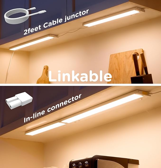 12 Inch Under Cabinet Lighting Plug in, 7W 120V 3 Color 3000K/4000K/5000K, 3 Brightness, Super Bright, Ultra Thin Under Counter Lights for Kitchen, Linkable LED Cabinet Light, White 4Pack