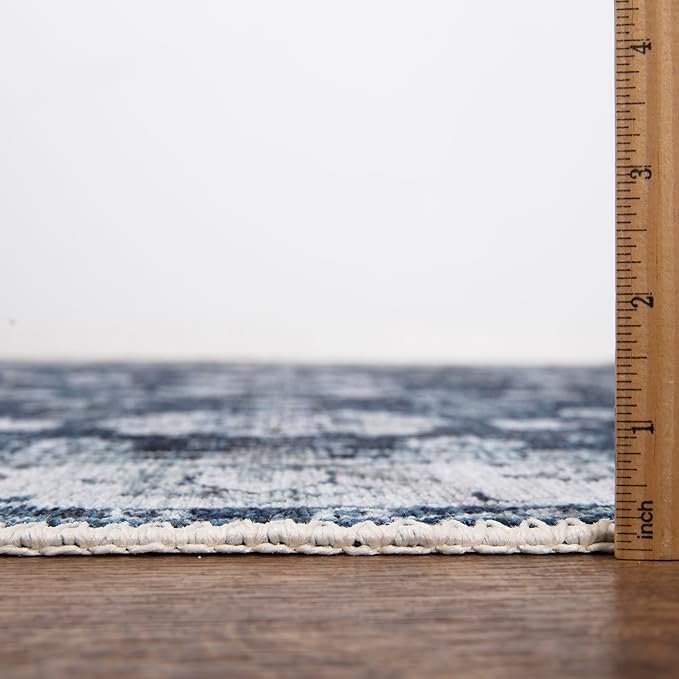 Bloom Rugs Washable Non-Slip 9' x 12' Rug - Dark Blue Traditional Bordered Area Rug for Living Room, Bedroom, Dining Room, and Kitchen - Exact Size: 9' x 12'