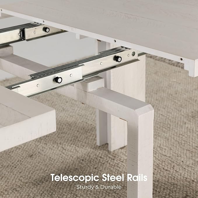 Transformer Table - Solid Wood Extendable Dining Table with 4 Stackable Chairs, Seats 2-12, Expandable Table, Space-Saving Furniture, White Finish (Table + 4 Chairs)