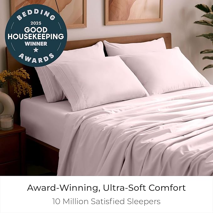 Mellanni California King Sheet Set - 6-Piece Iconic Collection Bedding, (Including 4 Pillowcases), 16-Inch Deep Pocket, Easy Care, Extra Soft, Cooling Sheets, Brushed Microfiber - Blush Pink