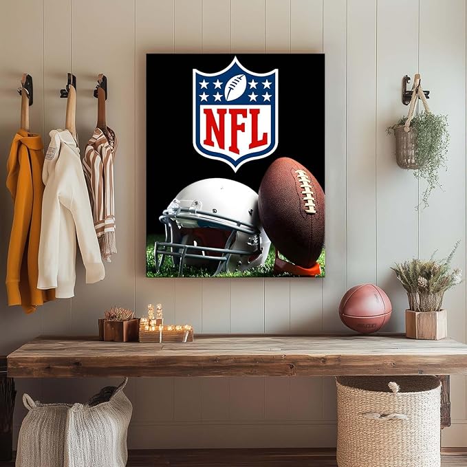 B.B.F MAKE American Football Canvas Wall Art Super Champions Bowl Poster Rugby Oil Painting Canvas Wall Decor Sports Picture Boys Gift Modern Bedroom Living Room Dorm Home Decoration, Framed 16x20inch