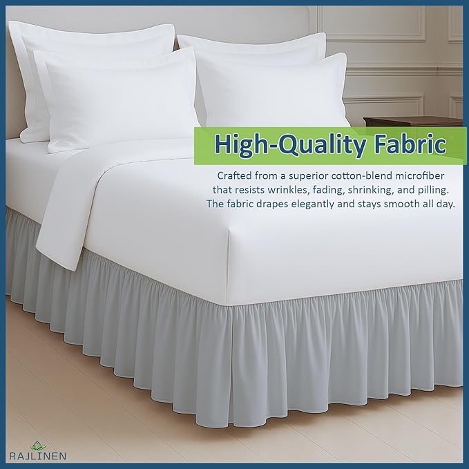 Rajlinen Ruffled Bed Skirt Full, 24 Inch Drop Dust Ruffle with Split Corners, 100% Microfiber Bedskirt with Platform, Three-Sided Coverage Ruffled Gathering Design, Light Grey