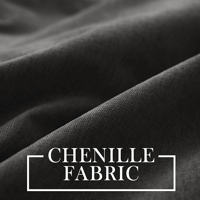 Macochico 52" Wx108 L 100% Blackout Curtains Extra Long Thermal Insulated Chenille Curtain for Living Room Bedroom Auditorium Home Theater Charcoal Grey Grommet Drapes with Tieback Classic 1 Panel