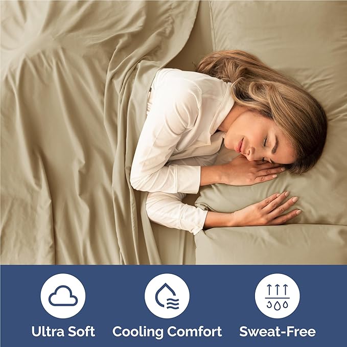 Full 6 Piece Sheet Set - Cooling, Comfy & Breathable - Hotel Luxury Bedding, Includes Fitted Sheet for Women, Men, Kids and Teens - 1 Flat, 1 Fitted Sheet, 4 Pillowcases with Deep Pockets - Beige