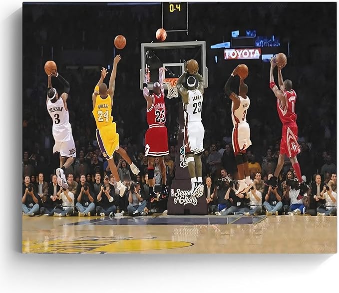 Basketball Legends Canvas Wall Art Print Poster, Iconic Sports Stars Shooting Inspirational Picture, Motivational Photography Wall Decor for Gym Dorm Home Office Living Room Bedroom, Framed 11x14inch