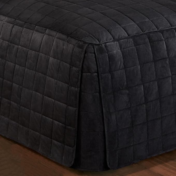 Touch of Class Camden Luxury Bedding | Neutral Onyx Black Color | Grande Fitted Bedspread | Faux Suede Box Quilted Design | Designed 3 Piece Set Includes Queen Bedspread and 2 Standard Shams