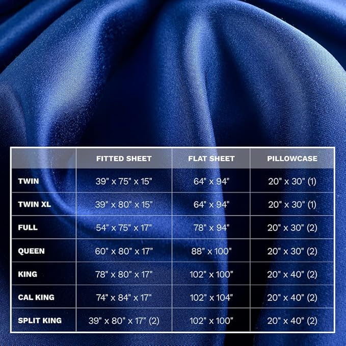 LUXOME Luxury Sheet Set | 100% Rayon (Viscose) from Bamboo | Twin Size - Sapphire | Deep Pockets | 3-Piece Set (Fitted, Flat, Pillowcase)