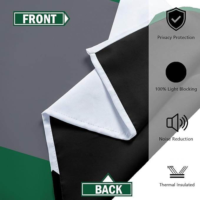 Green 100% Blackout Curtains 45 inch Length 2 Panels Set White Grey Modern Abstract Geometric Drapes for Kitchen Black Out Curtains Insulated Room Darkening Small Window Curtains, 42Wx45L
