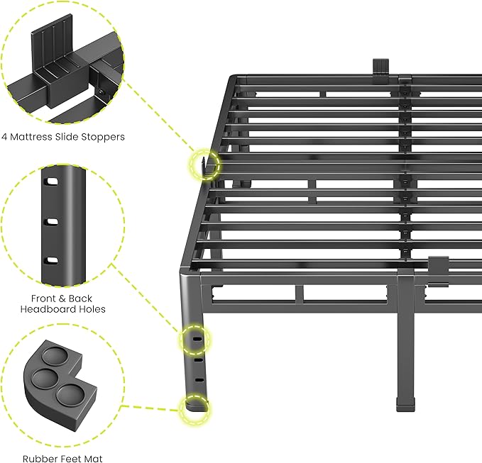 NKZ King Size Bed Frame 14 Inch, Metal Bed Frame & Box Spring 2 in 1 Platform with Round Corner Legs, 4000lbs Weight Capacity Reinforced Metal Frame, Headboard Hole, Noise-Free, Easy Assembly