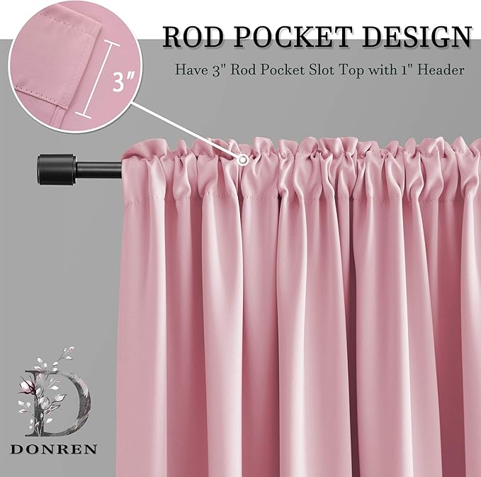 DONREN Pink Blackout Curtains for Girls Room - Room Home Decoration Privacy Protection Thermal Insulated Room Darkening Window Drapes with Rod Pocket (Set of 2 Panels,42 x 63 Inch Length)