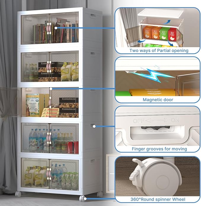 Extra Large Stackable Storage Bins with Lids&Wheels,1000QT-32GAL*8Pack Collapsible Container Closet Organizers,Plastic Stackable Storage Drawers for Bedroom Dorm
