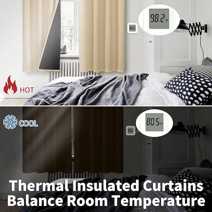 BGment Short 100% Blackout Curtains for Bedroom, Thermal Insulated Energy Efficiency Noise Reducing Grommet Curtains 45 Inch Length with Liner for Small Window 2 Panels Each 52 Inch Wide, Natural
