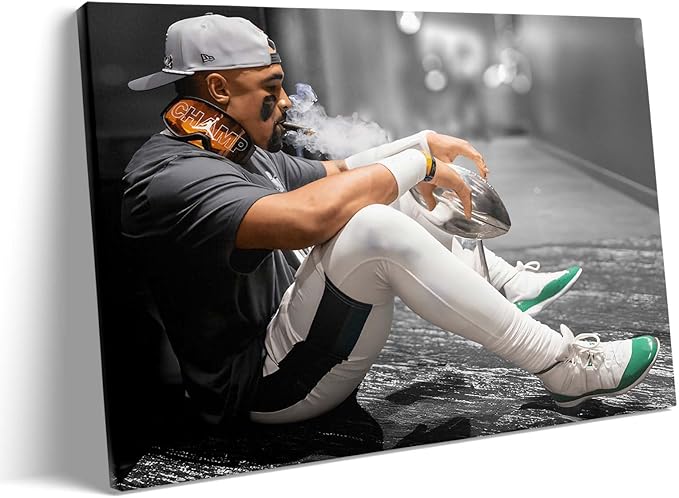 B.B.F MAKE 2025 Super Canvas Bowl Wall Art Champions Eagles Poster Print Philadelphia Hurts Painting Canvas Wall Decor Sports Star Picture Modern Bedroom Living Room Home Decoration, Framed 24x30inch