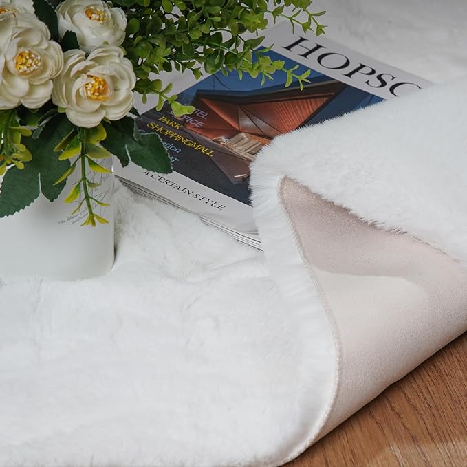 Latepis White Runner Rugs for Bedroom Soft Fuzzy Faux Sheepskin Rug 2x6 Faux Rabbit Fur Rugs Non-Slip Washable Shag Fluffy Rug for Living Room Nursery Dorm