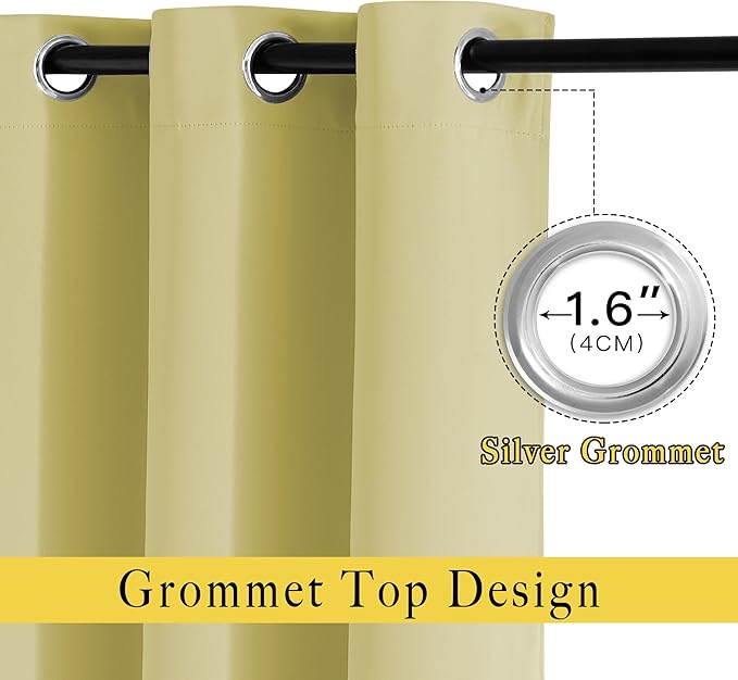 NICETOWN Paler Yellow Room Darkening Bedroom Curtains 96 inches Long, Grommet Thermal Insulated Room Darkening Window Treatments Sound Reducing for Living Room, W46 x L96, 2 Panels