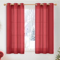 YoungsTex Red Linen Semi Sheer Curtains 48 Inch Length for Living Room Window, Light Filtering Drapes Privacy with Grommet Christmas Decor for Kitchen Bathroom Window, 2 Panels, 42 X 48 Inch