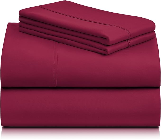 LuxClub 3 PC Twin Sheet Set, Deep Pockets Wrinkle Free Cooling Bed Sheets Hotel Bedding for Women, Men, Kids & Teens, Includes 1 Fitted Sheet, 1 Flat Sheet and 1 Pillowcase-Silky Soft Burgundy