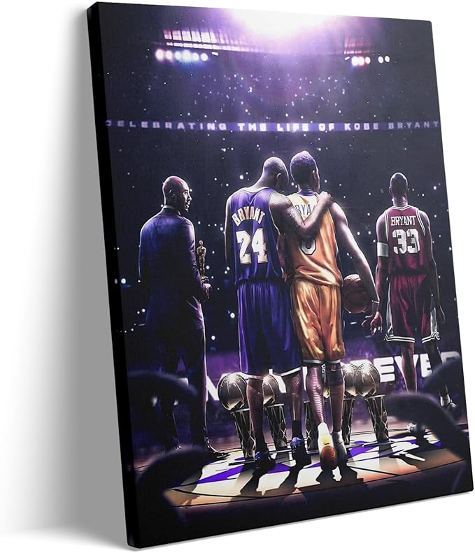 Kobe Bryant Legacy Canvas Wall Art Print Poster, Iconic Inspirational Sports Picture Artwork, Motivational Mamba Mentality Painting Wall Decor for Office Gym Home Living Room Bedroom, Framed 11x14inch