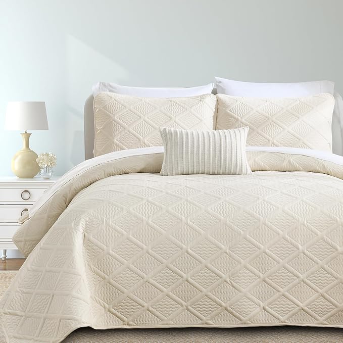 Yiran Queen Quilt Set Beige Spring Summer Bedspreads Bedding Set 3 Pieces Thin Lightweight Microfiber Coverlet with 2 Pillow Shams for All Season