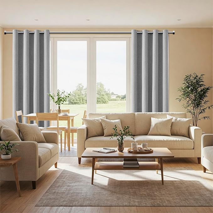 ChrisDowa 100% Blackout Grey Solid Curtains 108 Inches Long 2 Panels for Bedroom Living Room,Farmhouse Room Darkening Thermal Insulated Soundproof Grommet Top Window Treatment Drapes,52x108