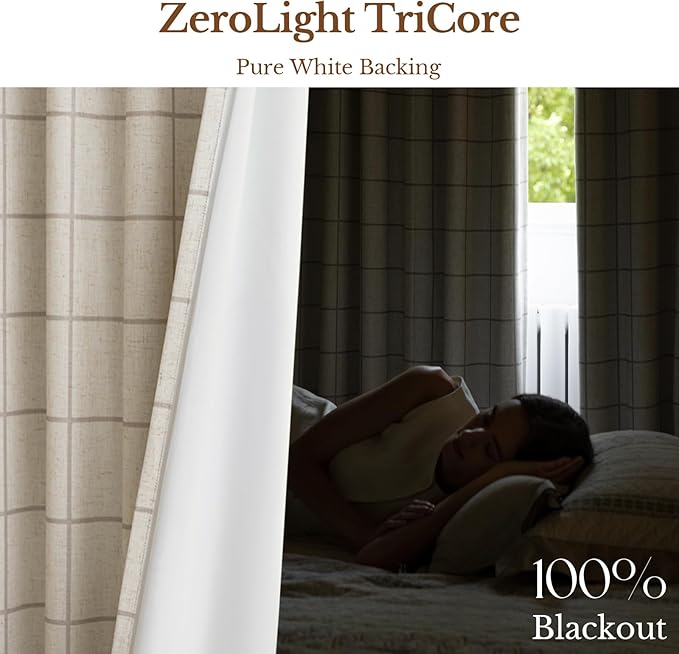 Plaid Pinch Pleated Curtains - Modern Luxury Linen Buffalo Blackout Drapes, Thermal Insulated Double Layer Window Panels for Living Room Bedroom, 102 Inches Long Brown 2 Panels Set