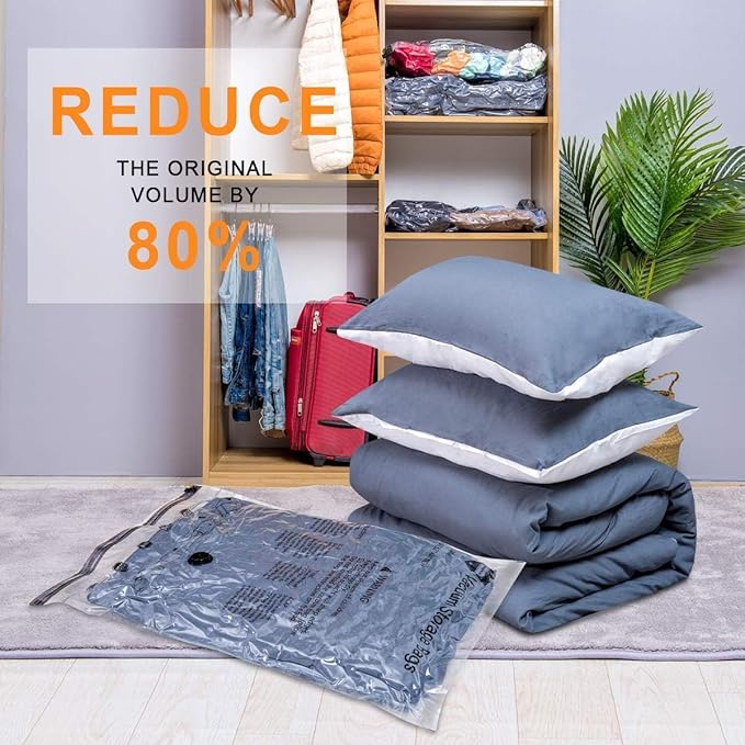 Vacuum Storage Bags Jumbo (12 x Jumbo),Plastic Packaging Bags,Space Saver Sealer Compression Bags for Blankets, Comforters, Pillows, Bedding,Clothes Storage