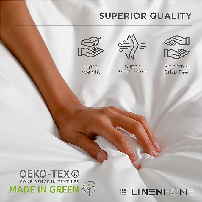 Linen Home 100% Cotton Percale Sheets Twin XL Size, Tropical Peach, Deep Pocket, 3 Pieces Set - 1 Flat, 1 Deep Pocket Fitted Sheet and 1 Pillowcase, Crisp Cool and Strong Bed Linen
