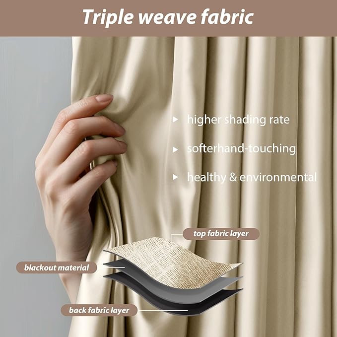 Room Divider Curtains with Ceiling Curtain Track Set Window Curtain for Bedroom,Living Room Total Blackout Thermal Insulated Privacy Ceiling Track Curtain W 12 × H 8 FT Beige drape&Black track
