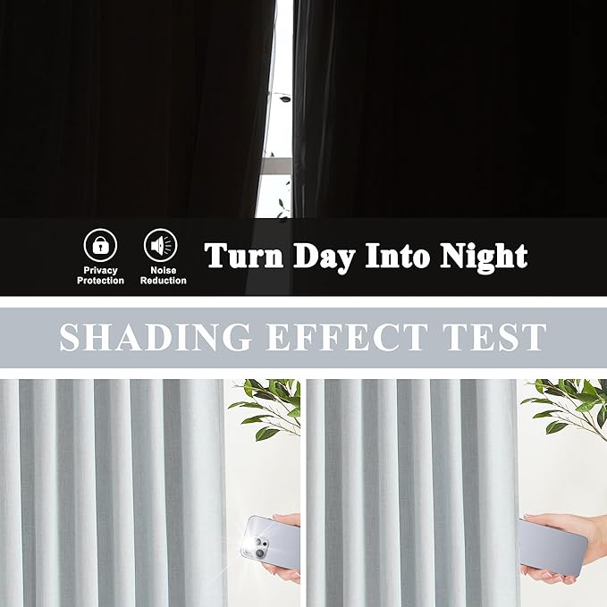 Vision Home Blue Fog Linen Full Blackout Curtains for Bedroom Living Room Darkening Soundproof Window Panels 102 inch Thermal Insulated Rod Pocket Back Tab Linen Blue Drapes 56" Wx102 Lx2
