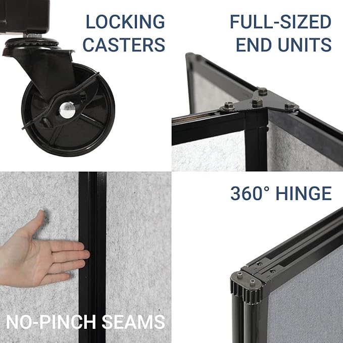 Versare Room Divider 360 Portable Wall Partition | Folding Panels | Large Freestanding Divider | Locking Wheels | Temporary Room Separator | 25' x 7'6'', Navy Blue