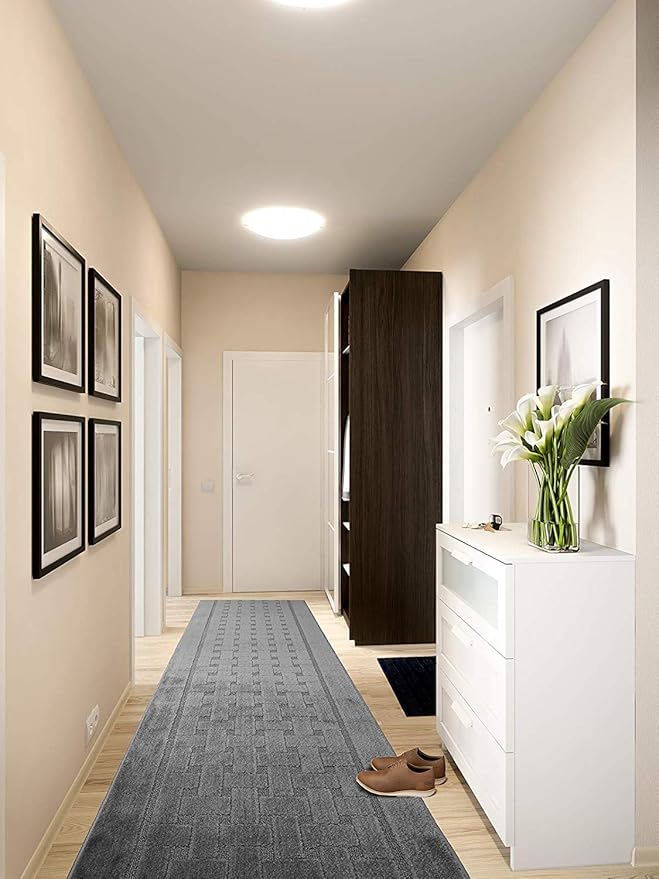 Non Slip Washable Carpet Runner Rug with Rubber Backing, Custom Floor Mat for Kitchen Hallway Stairs Bedroom Bathroom Entry, Grey, Your Choice of Length, 26 Inch X 11 feet