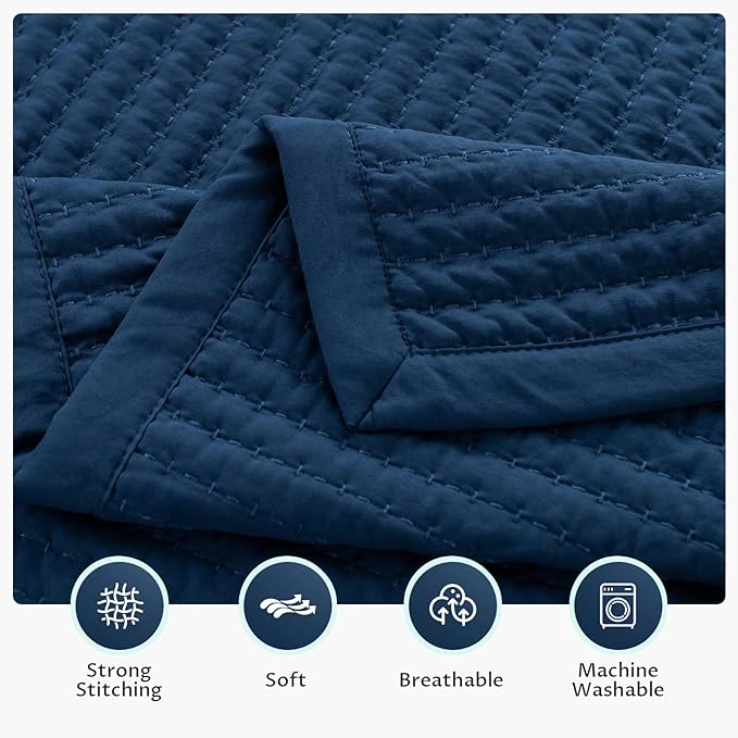 KASENTEX Oversized King Quilt Set 112"x106" – Soft Washed 3-Layer Lightweight California King Bedspread, Minimalist Nordic Design, All-Season Quilt Bedding (1 Quilt + 2 Pillow Shams), Dress Dark Blue