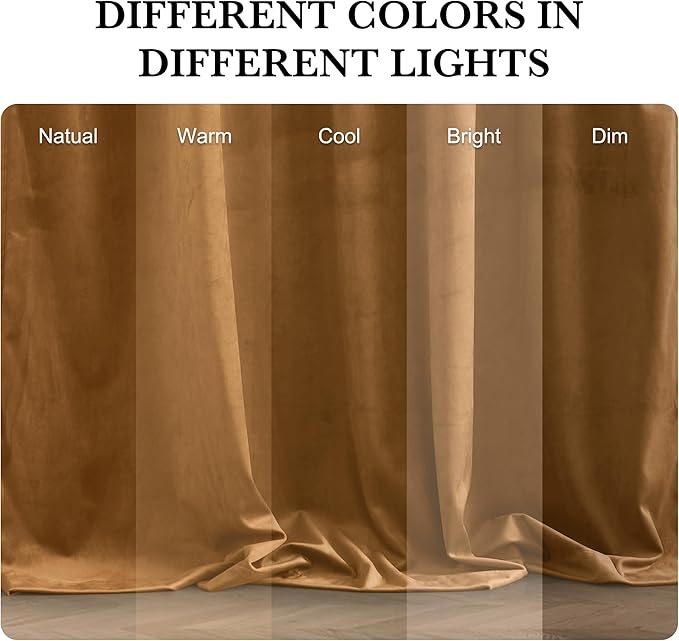 RYB HOME Luxurious Bronze Velvet Curtain Panels for Living Room Bedroom, Heavy Duty Thermal Insulated Back Tab Floor-Length Velvet Drapes for Vintage Decor, 52" W x L102 L, 2 Panels Set