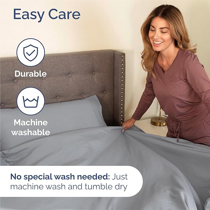 Twin 4 Piece Sheet Set - Cooling, Comfy & Breathable - Hotel Luxury Bedding, Includes Fitted Sheet for Women, Men, Kids & Teens - 1 Flat, 1 Fitted Sheet, 2 Pillowcases with Deep Pockets - Steel Blue