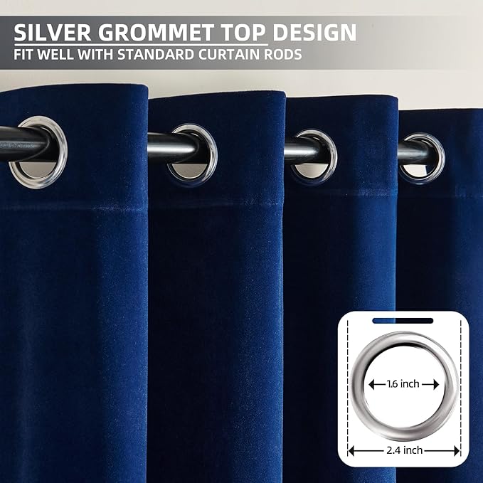 Joydeco Royal Blue Velvet Curtains 84 Inches Long, Luxury Grommet Blackout Curtain 2 Panels, Thermal Insulated Privacy Room Darkening Window Drapes for Bedroom Living Room Home Theatre (52Wx84L)