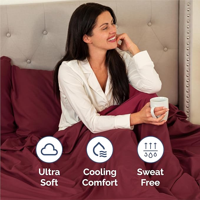 King 6 Piece Sheet Set - Cooling, Comfy & Breathable - Hotel Luxury Bedding, Includes Fitted Sheet for Women, Men, Kids and Teens - 1 Flat, 1 Fitted Sheet, 4 Pillowcases with Deep Pockets - Burgundy