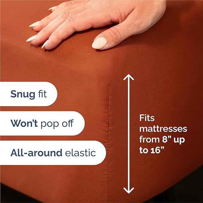 Split King 7 Piece Sheet Set - Cooling & Breathable - Hotel Luxury Bedding, Includes Fitted Sheets for Women, Men, Kids & Teens - 1 Flat, 2 Fitted Sheets, 4 Pillowcases w/Deep Pockets - Terracotta
