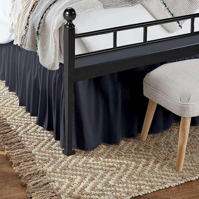 Dark Grey Solid Ruffled Bed Skirt Twin-30 Inch Drop Split Corner, Microfiber Bedskirt with Platform Three Sided Coverage