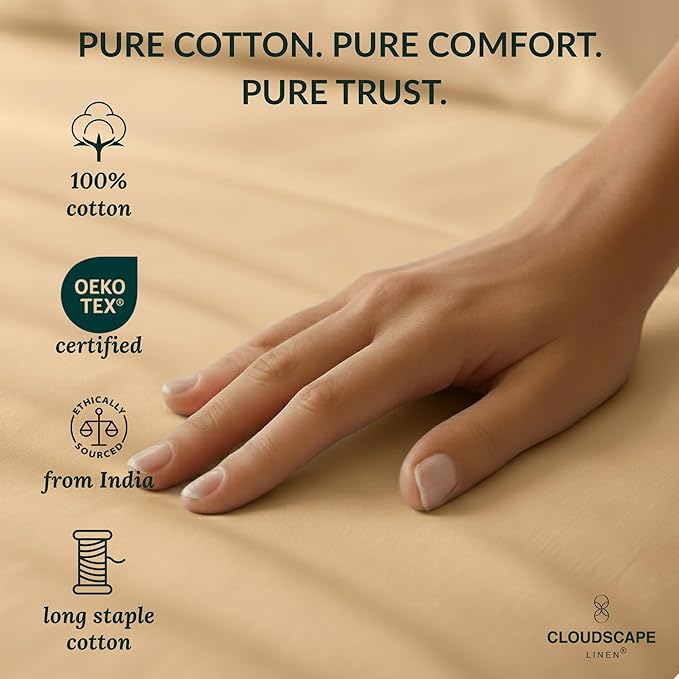 Cloud Scape Linen 100% Egyptian Cotton Sheets for Queen Size Bed, 400 Thread Count, 4 Pieces Bedding Set, Hotel Quality, Silky Soft, Deep Pockets up to 17”, Linen