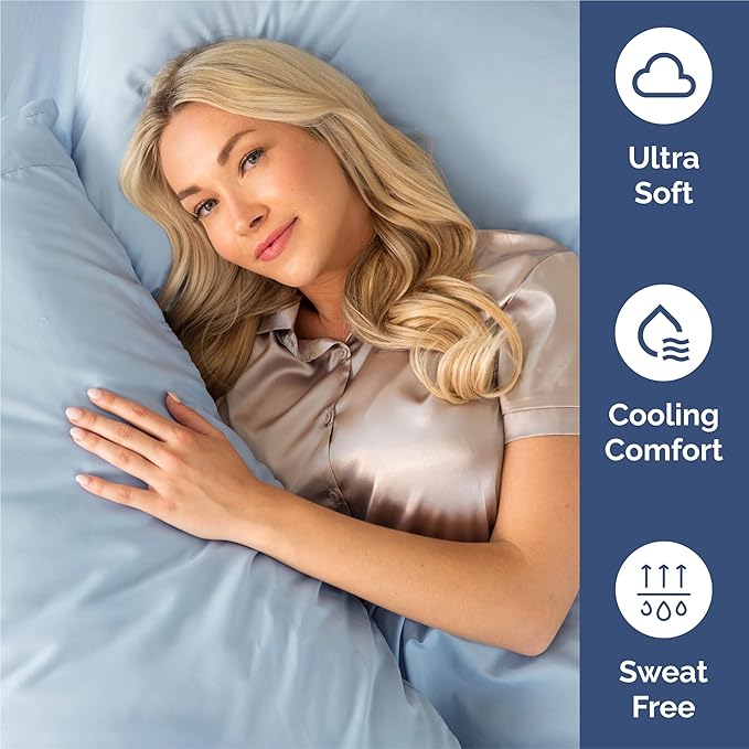Split King 7 Piece Sheet Set - Cooling & Breathable - Hotel Luxury Bedding, Includes Fitted Sheets for Women, Men, Kids & Teens - 1 Flat, 2 Fitted Sheets, 4 Pillowcases with Deep Pockets - Sky Blue