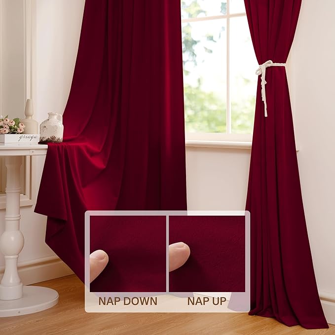 StangH Red Curtains for Living Room 42 inch Width Velvet Privacy Doorway Curtains Thermal Insulated Soundproof Drapes for Dining Room/Bedroom/Theater, W42 x L96, 2 Panels