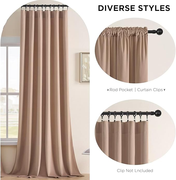 Joydeco Velvet Curtains Rose Beige Blackout Curtains Thermal Insulated 108 inches Long Window Curtains Soft Room Darkening Drapes for Bedroom Living Room Elegant Rod Pocket 2 Panels Rose Beige